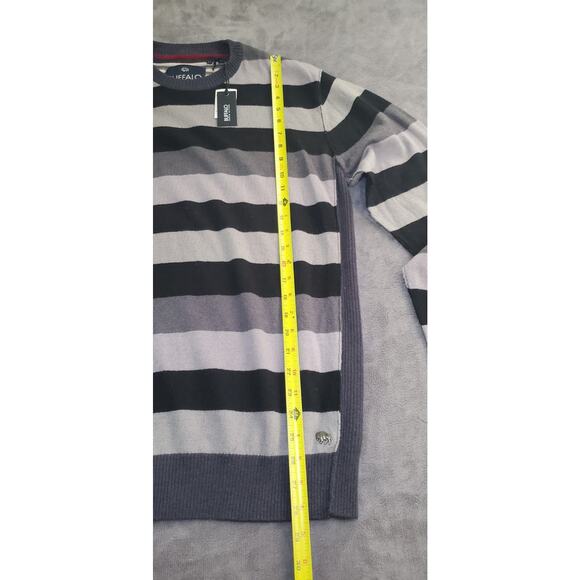Buffalo David Bitton Size L Lambswool Gray Striped Crewneck Sweater Winter C5-20 - Picture 2 of 9